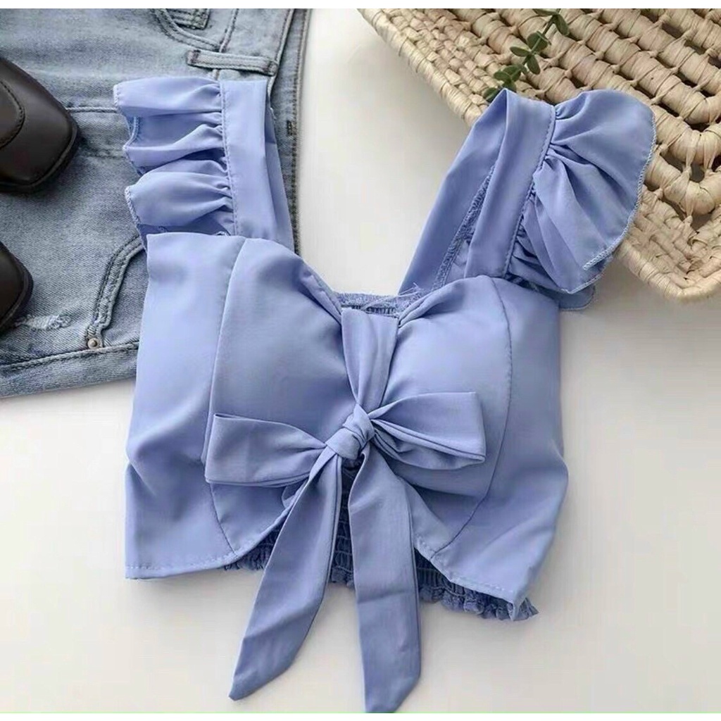 áo croptop cột nơ ngực tay bèo cánh tiên h