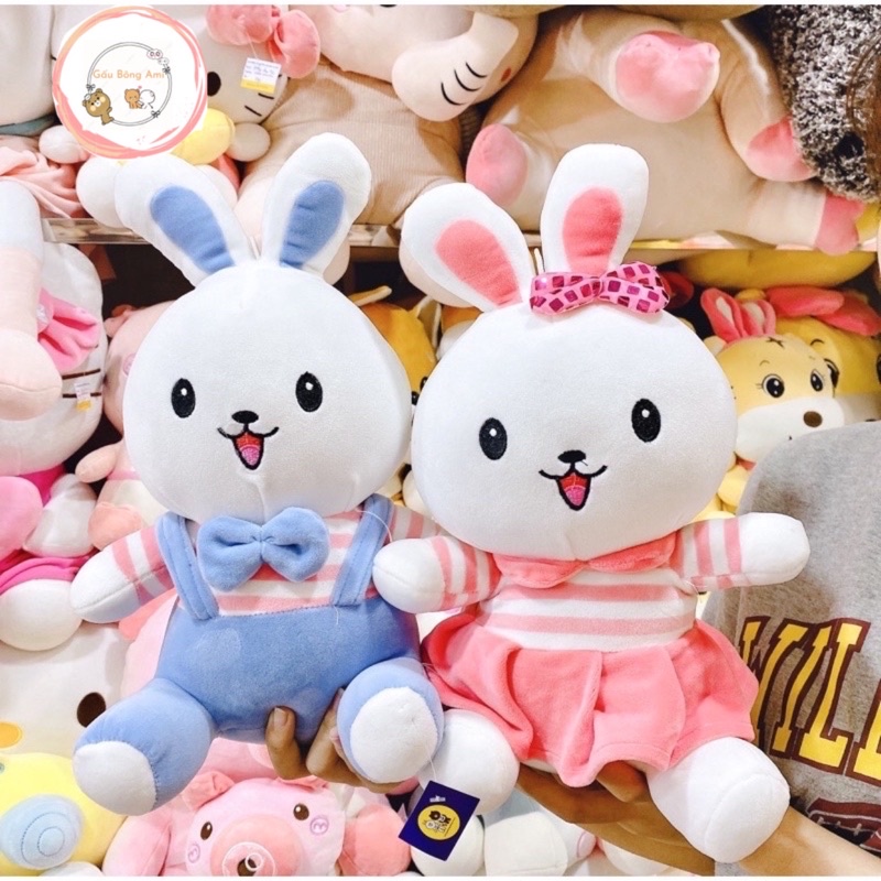 Thỏ nhồi bông mặc váy yếm màu xanh hồng size 40cm - Đồ chơi quà tặng Hot Trend - Gấu Bông AMI
