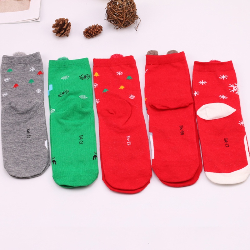 Vớ cotton dệt kim mềm co giãn họa tiết giáng sinh dễ thương cho nữ tùy chọn màu sắc