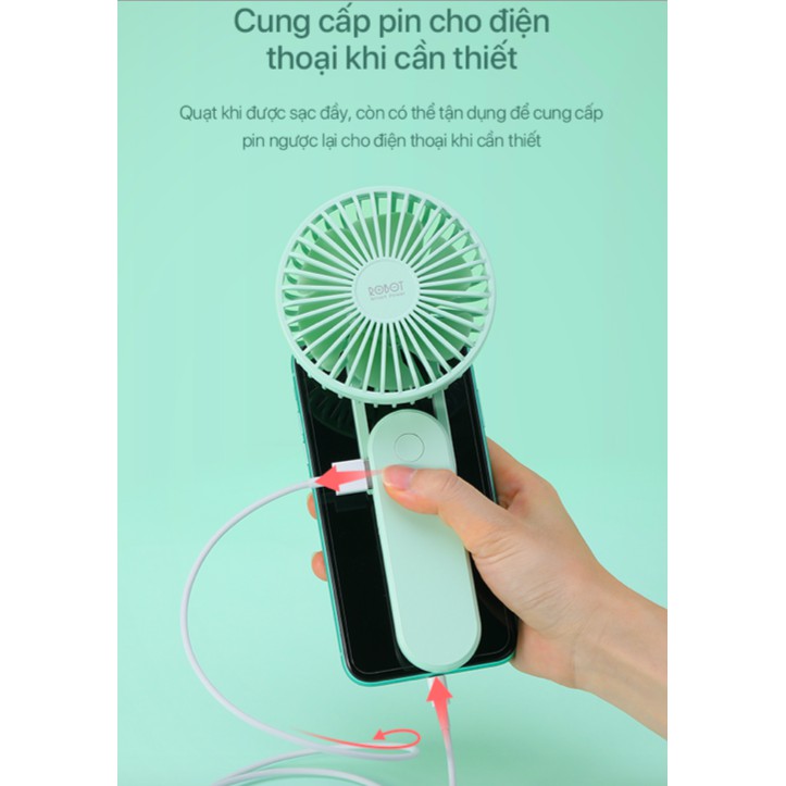 Quạt Mini Cầm Tay Power Bank 2000mAh 3 Tốc Độ Gió -ROBOT RT-BF11- BH 1 ĐỔI 1 12 THÁNG--Hàng Chính Hãng