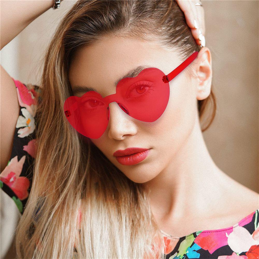 MIHAN1 Accessories Heart Glasses Party Favor Rimless Heart Sunglasses Trendy Transparent Candy Color Costume Eyewear Sunglasses for Women