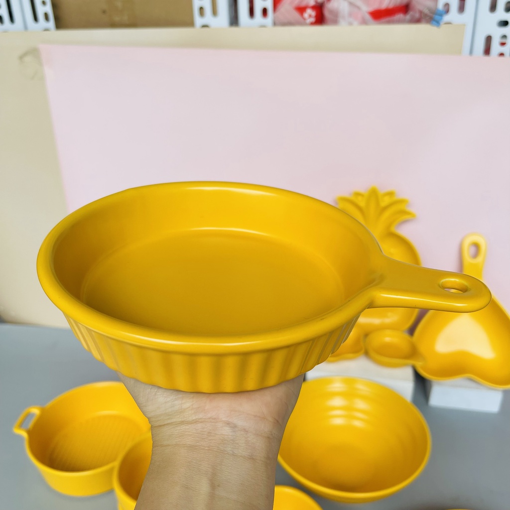 Sét bát đĩa gốm sứ decor trang trí đồ ăn siêu đẹp bộ màu vàng 15 món