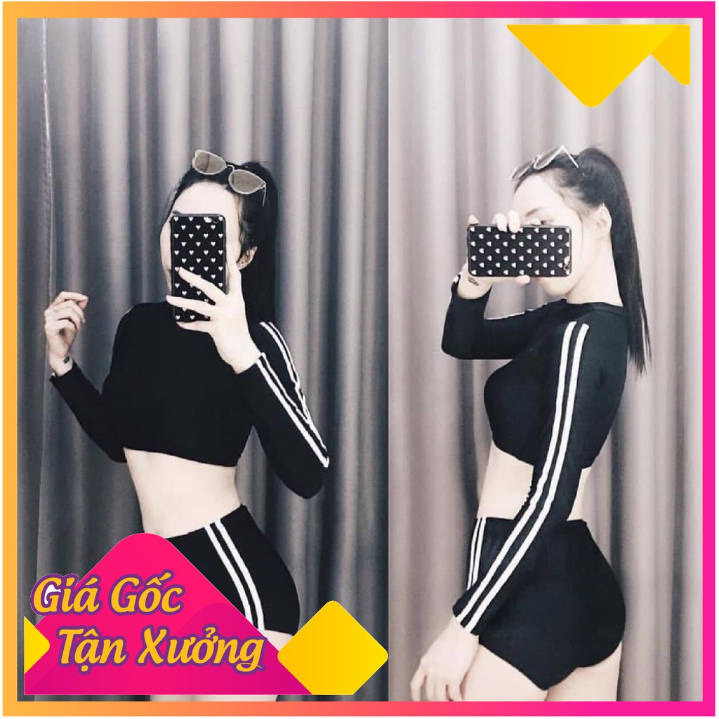 Bikini 2 mảnh áo dài tay quần đùi, bộ bơi rời đi biển cho bạn nữ Bikini191