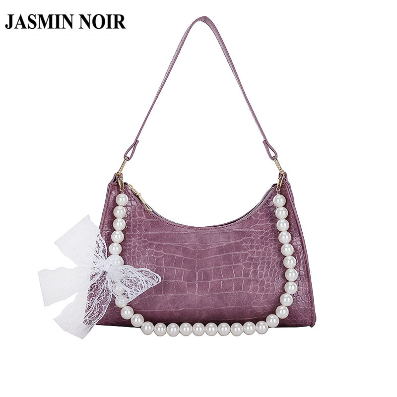 Túi xách JASMIN NOIR nhỏ nhắn họa tiết kẻ ô phối dây ngọc trai phong cách hobos thời trang cho nữ