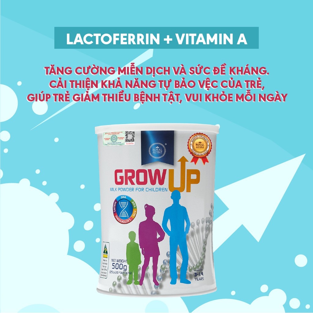 Sữa Tăng Chiều Cao Cho Bé ROYAL AUSNZ Grow Up Milk Powder Hỗ Trợ Phát Triển Chiều Cao Cho Trẻ Từ 3-14 Tuổi (Hộp 10 gói)