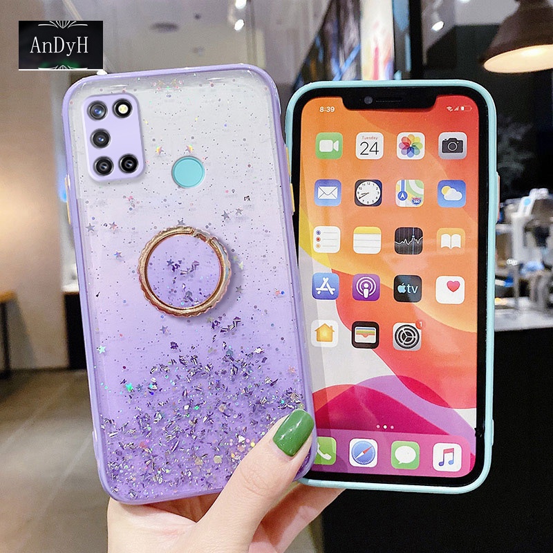 Ốp điện thoại họa tiết ngôi sao lấp lánh kèm giá đỡ nhẫn cho OPPO Realme C17 7i