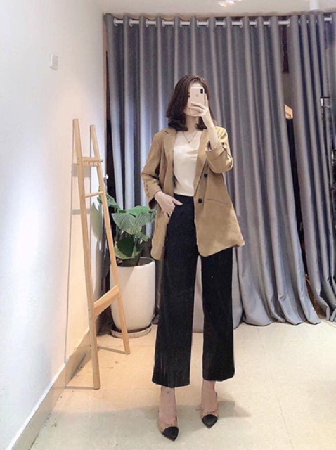 Áo vest / blazer 2 lớp màu nâu, chất thô mềm