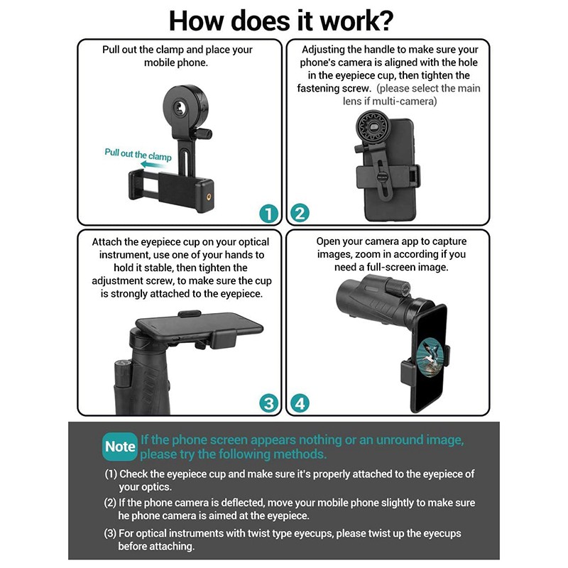 Telescope Cell Phone Adapter Mount,Universal Compatible Binocular Monocular Spotting Scope Telescope