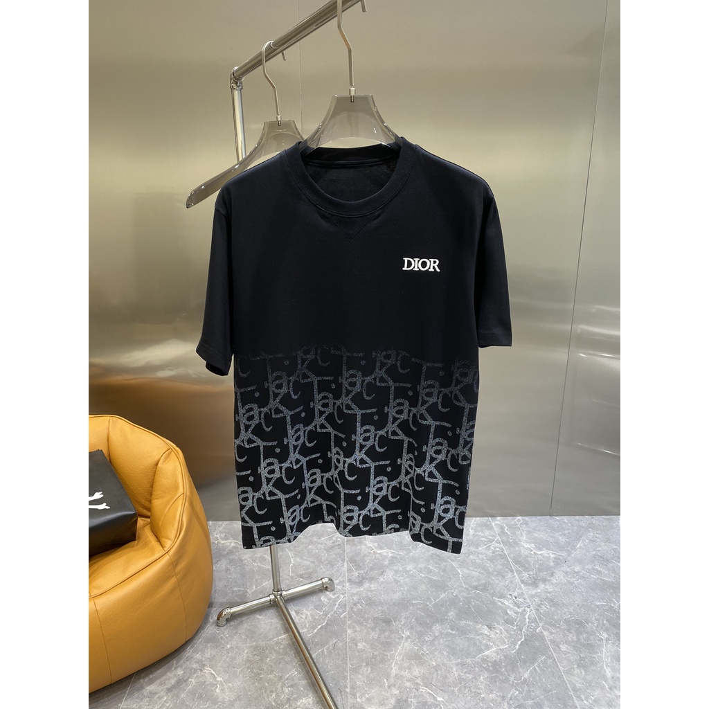 Áo thun cotton tay ngắn thêu họa tiết DIOR thời trang