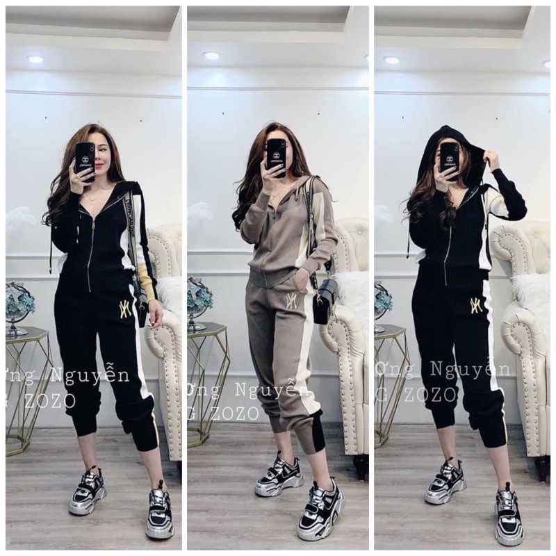 Set bộ len NY kéo khoá , mũ sau hàng qccc - SBL21