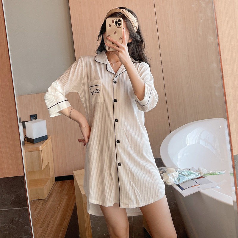 Vị trí thứ hai về doanh số bán hàng tại cửa của chúng tôi] Áo sơ mi trắng pyjama nữ váy ngắn mỏng gợi cảm ngủ giả