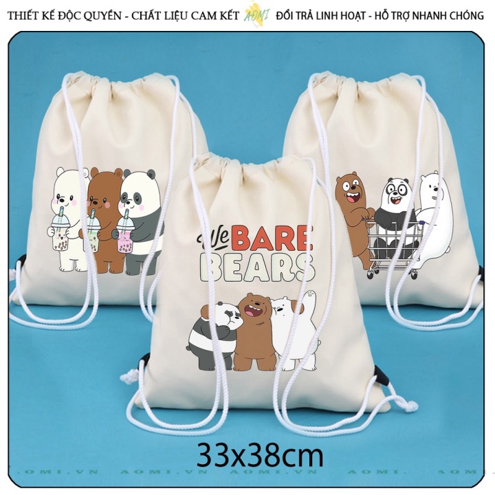 BALO MINI GẤU TRÀ SỮA vuhuyenstore DÂY RÚT NHỎ XINH UNISEX CHẤT CANVAS THỜI TRANG CUTE XINH ĐẸP TIỆN ÍC
