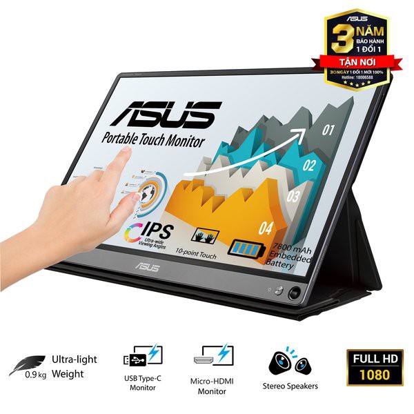 Màn Hình Cảm Ứng Di Động ASUS ZenScreen MB16AMT 15.6&quot; IP FHD, 7800mAh, USB Type-C