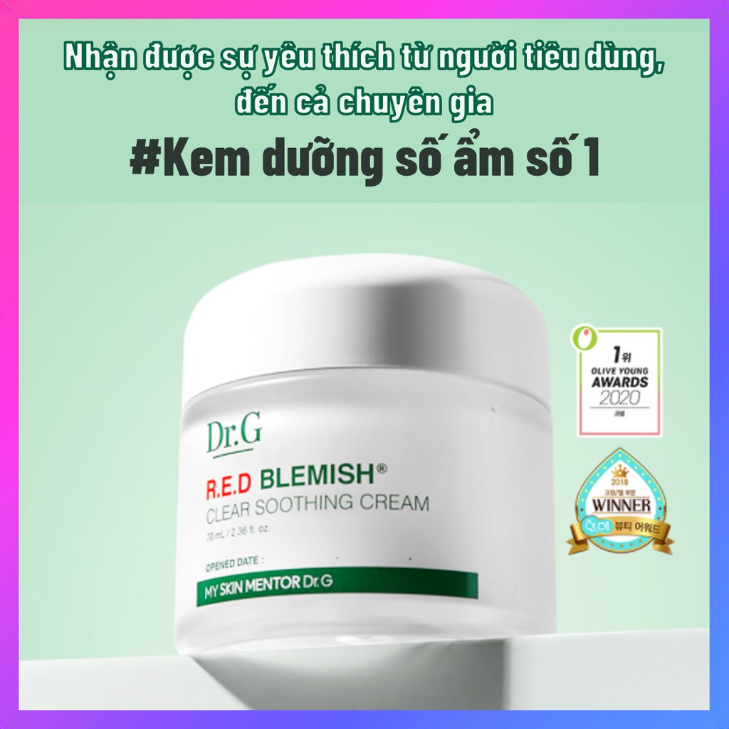 Kem dưỡng da Dr.G Red Blemish Clear Soothing Cream 70ml với chiết xuất rau má làm dịu da ửng đỏ và giảm mụn | BigBuy360 - bigbuy360.vn