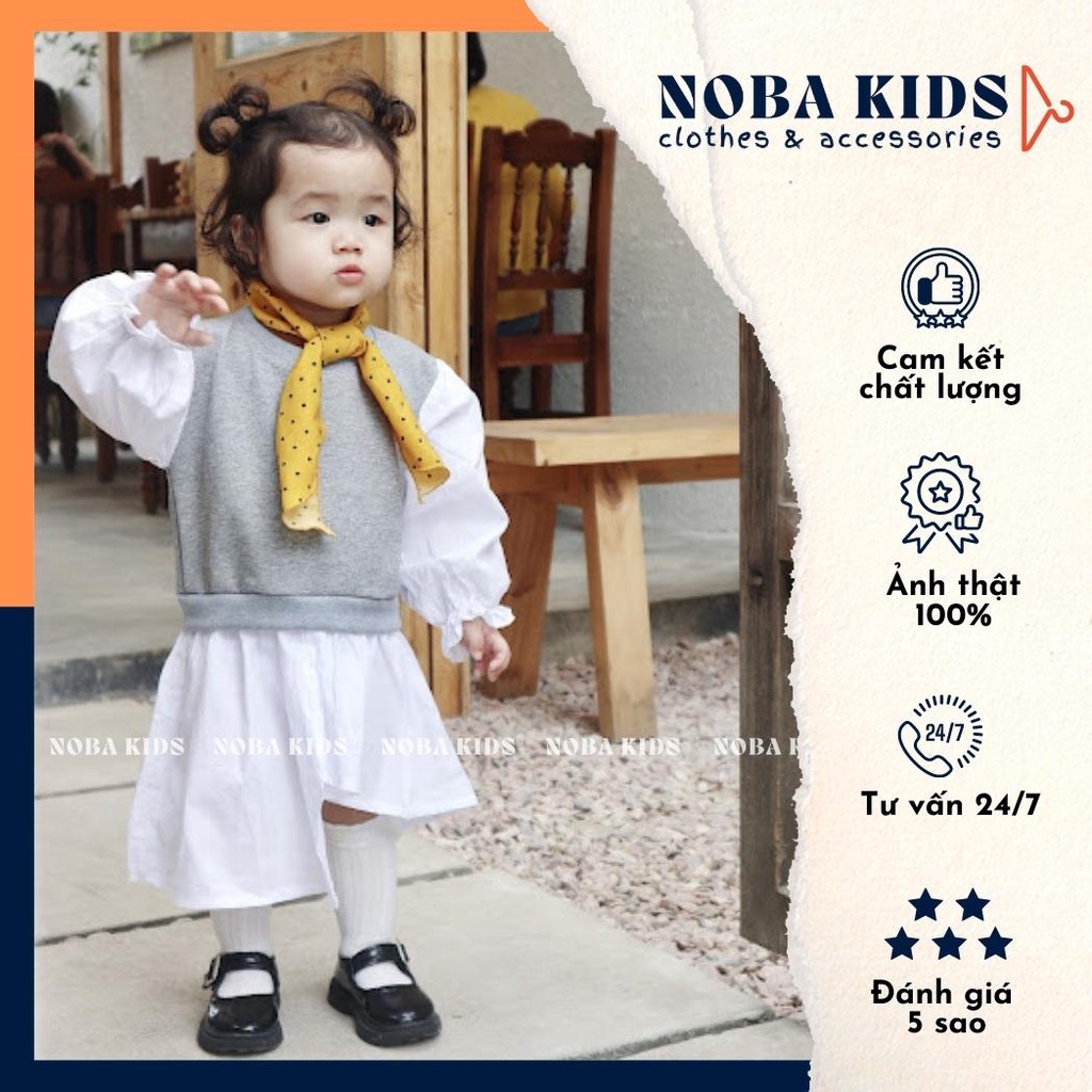 Váy Cho Bé Gái Đầm Sơ Mi Trắng Phối Áo Kèm Khăn Quàng Cổ Xinh Xắn - Noba Kids