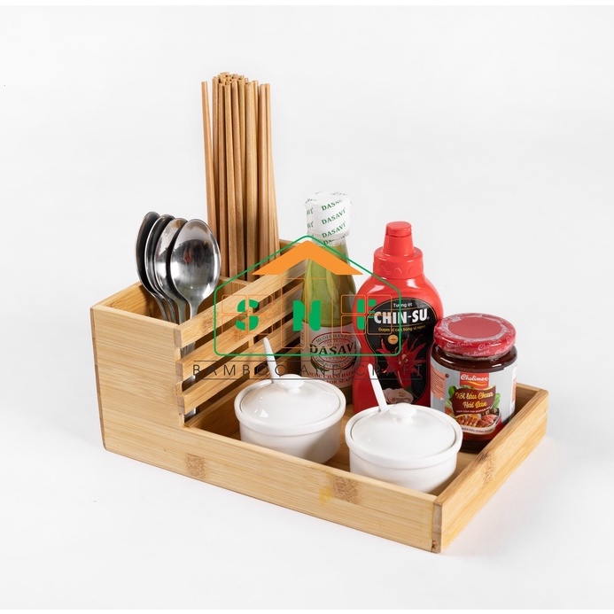 Khay Đựng Đũa Thìa, Gia Vị Đa Năng Bằng Gỗ Tre Sang Trọng- SNF Bamboo and Craft