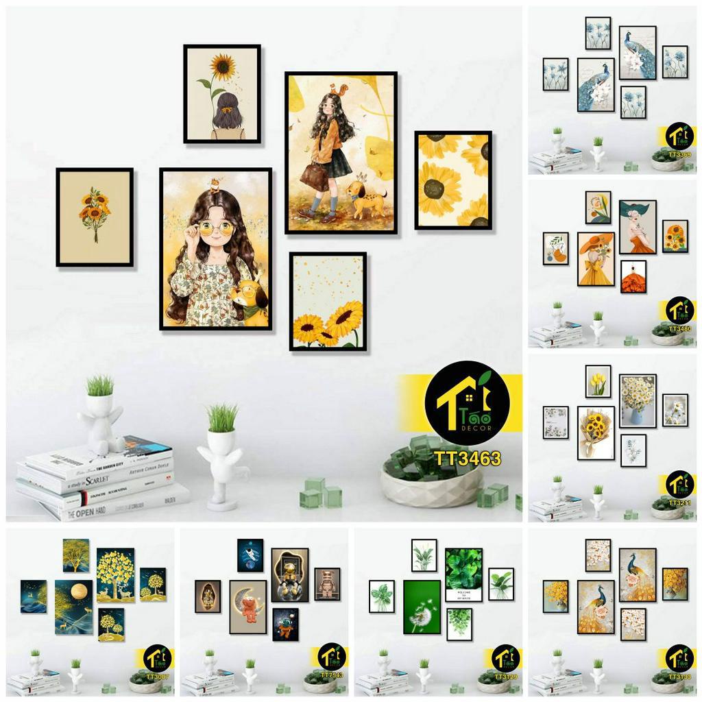 Set 6 tranh treo tường, tranh phòng khách, tranh dán tường trang trí phòng ngủ có sẵn keo 2 mặt, canvas, Táo Decor