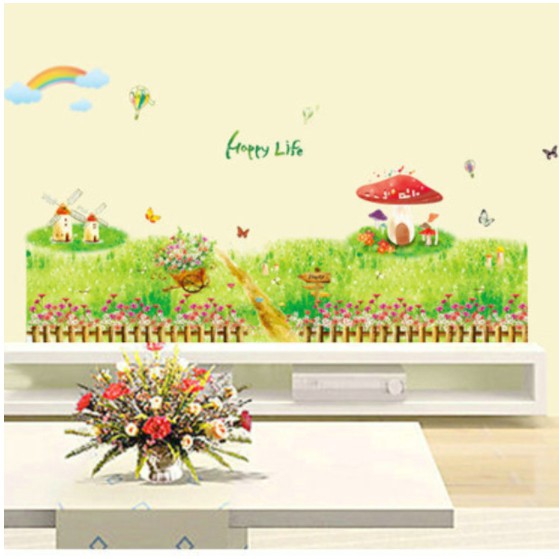 Decal trang trí chân tường Hàng rào  Happy life
