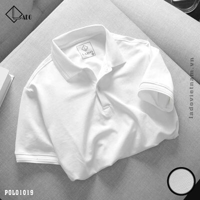 Áo Polo Nam LADO màu trắng vải cotton co giãn thoáng mát 1019