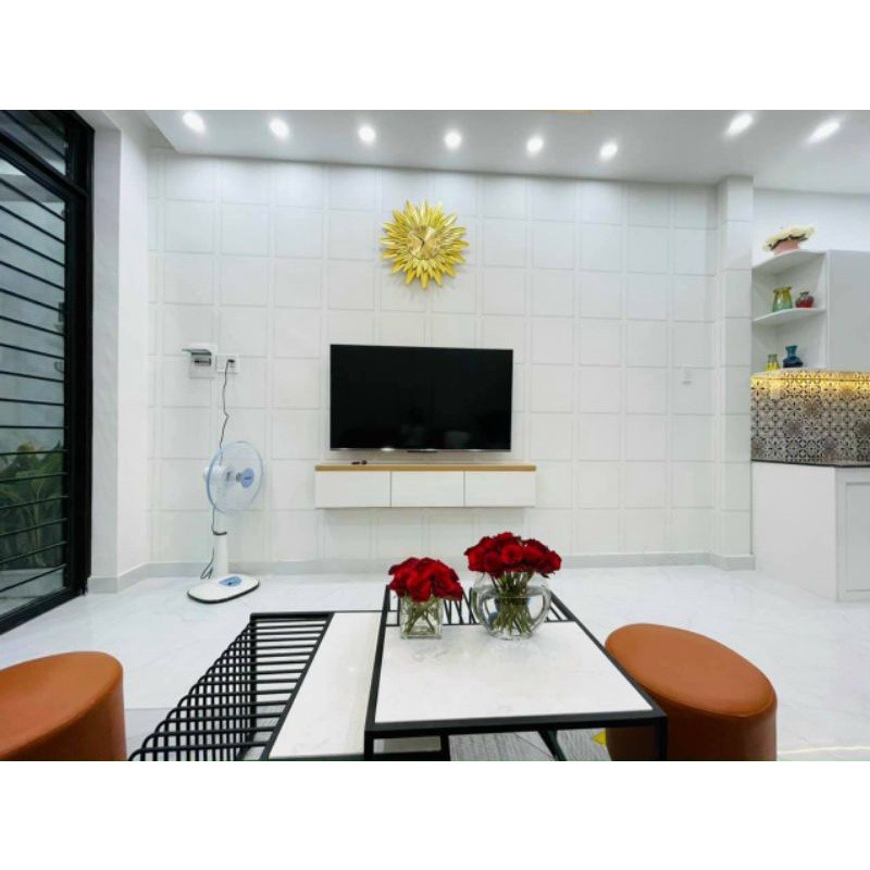 Bàn trà đôi mẫu vuông độc đáo, mặt đá trắng vân mây khung sắt sơn tĩnh điện chắc chắn