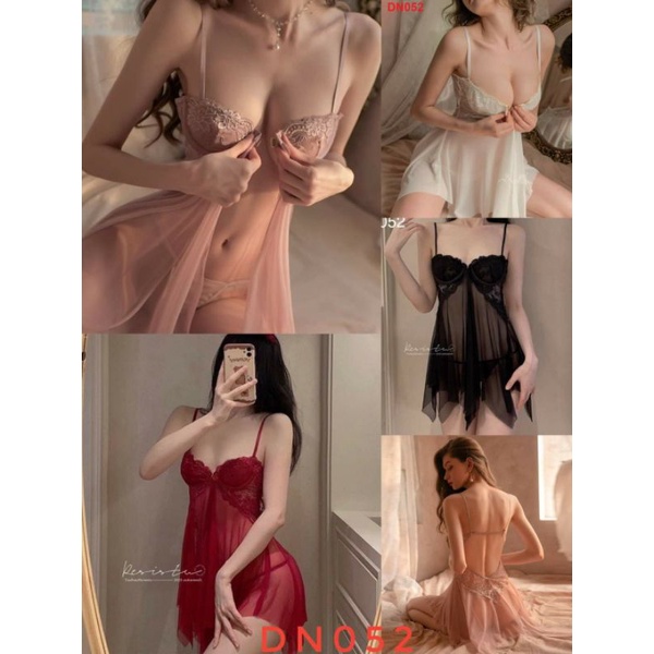 Váy hai dây xuyên thấu có gọng, kèm quần lót, hàng QCCC  SP408
