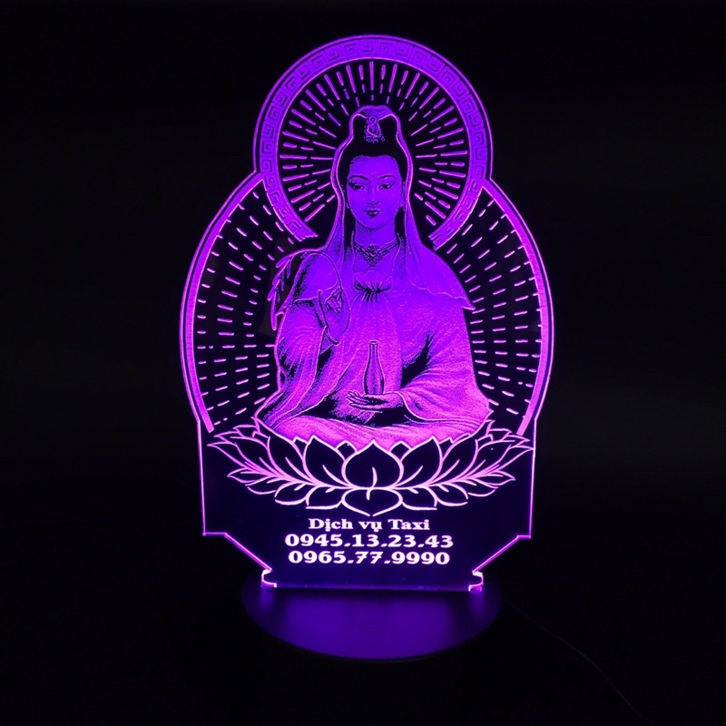 Đèn Led 3D hình Quan Thế Âm Bồ Tát khắc theo yêu cầu 16 Màu để bàn, trang trí xe, phòng