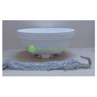 3 Chậu Nhựa Tròn Trồng Hoa Màu Trắng KT: 33x13 cm (ĐK miệng x Cao) Có Móc Treo - Chậu chảo treo trồng hoa có móc xích!