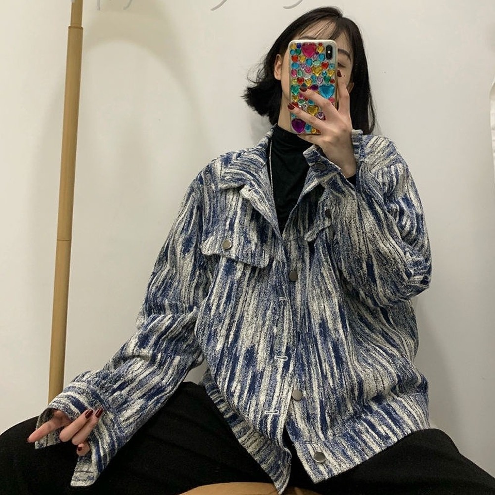 Áo khoác jean họa tiết hoa tuyết Vintage mới cho cặp đôi