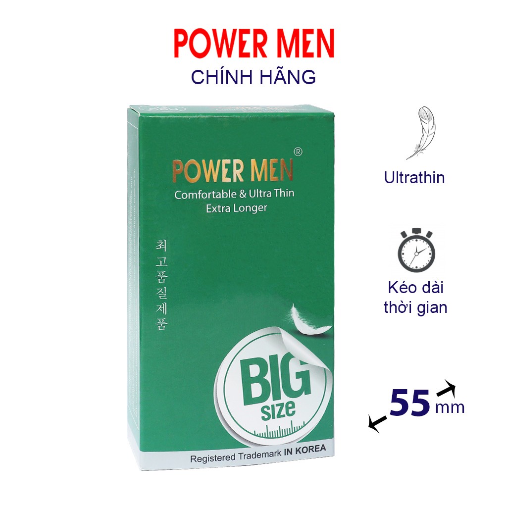 Bao cao su size lớn 55mm Power Men bcs siêu mỏng kéo dài thời gian chống xuất tinh sớm nhiều gel bôi trơn