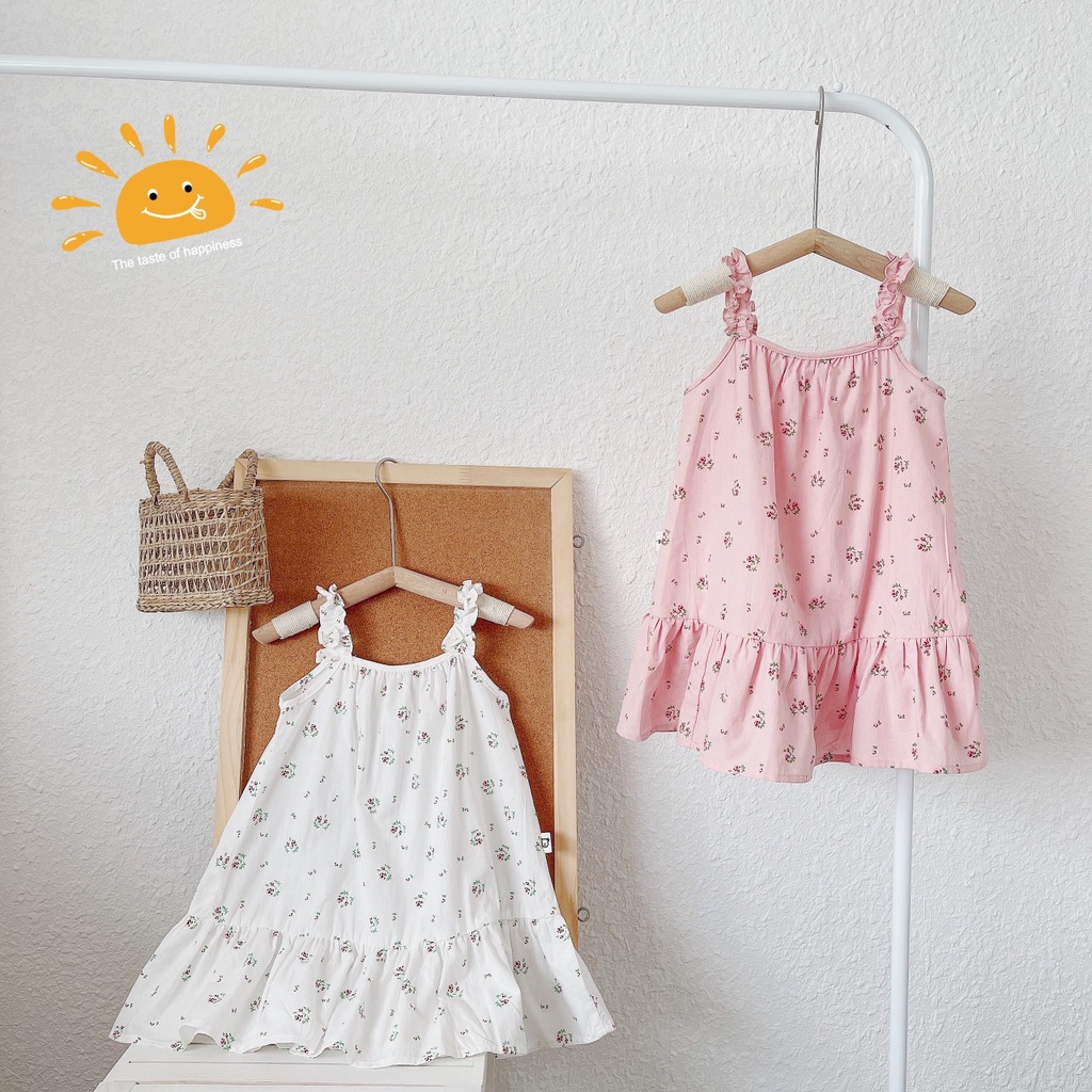 Váy hè 2 dây nhún bèo chất thô hoa cho bé giá 2-7 tuổi (Mã 080)
