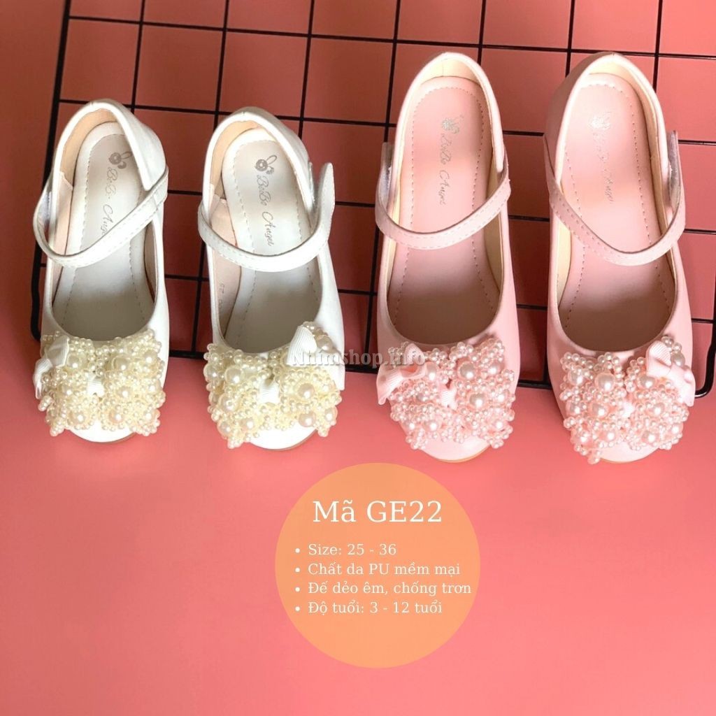 Giày búp bê bé gái - giày công chúa 2 màu trắng hồng da mềm điệu đà duyên dáng cho bé gái 3 - 12 tuổi GE22