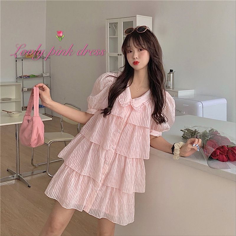 Đầm tiểu thư cổ sen nhiều tầng dáng xoè
