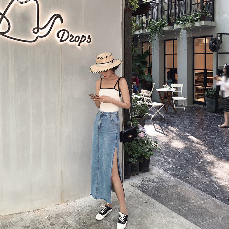 Chân váy jeans lưng cao thời trang sành điệu cho nữ
