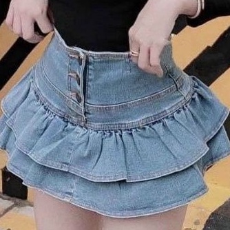 Váy jean xòe 2 tầng phối kiểu xinh xắn( HÌNH THẬT 100%) ❤