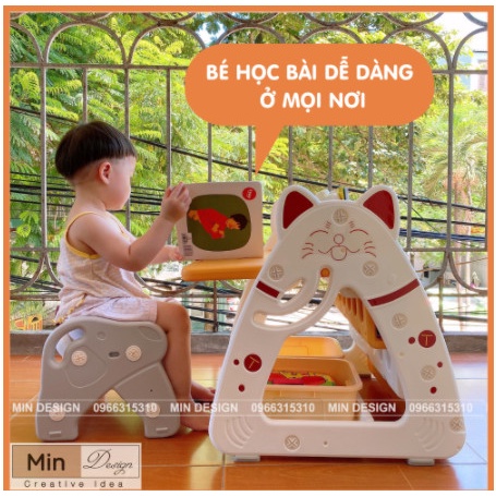 Bảng vẽ mèo hola từ tính kiêm bàn học, giá sách thông minh montessori cho bé mầm non, mẫu giáo