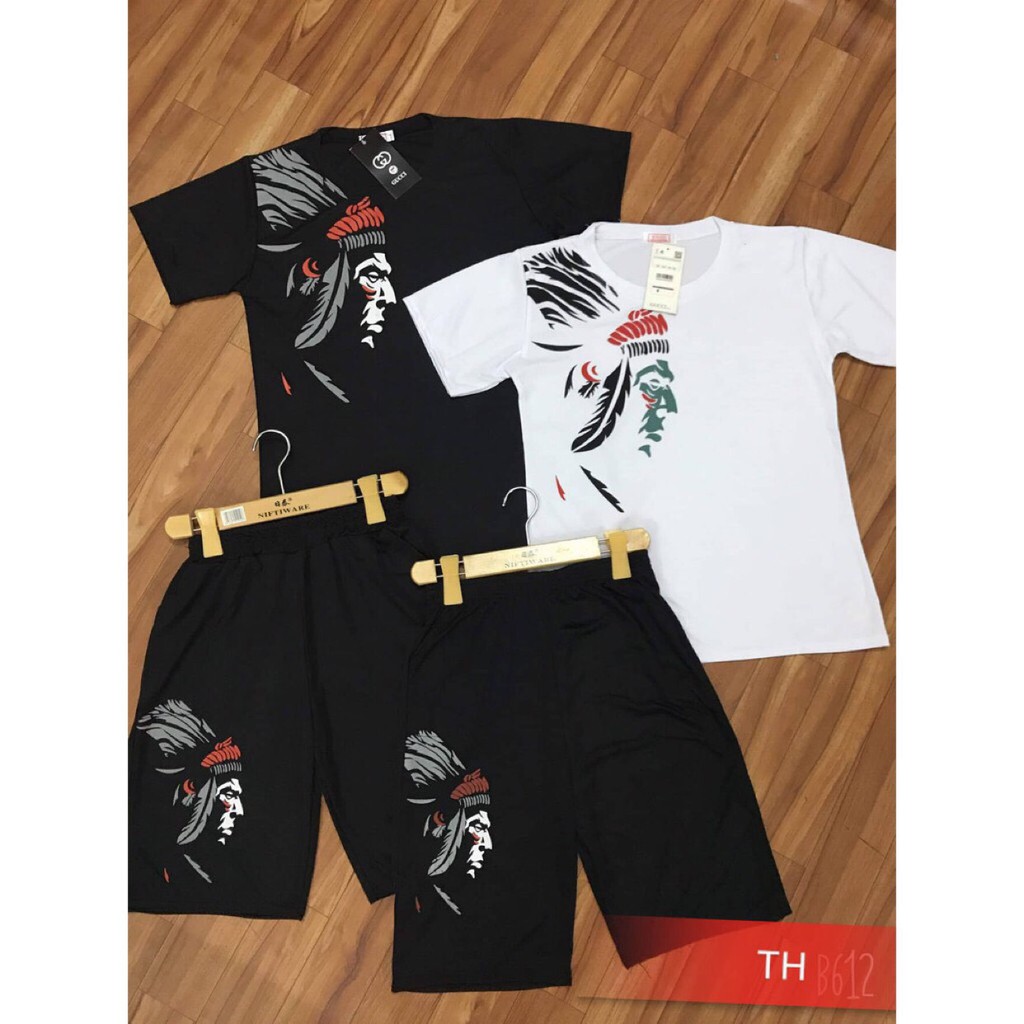 Sét thể thao nam tập gym,FREE SHIP, cổ tròn mẫu hình mặt thổ dân