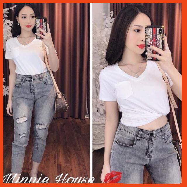 Áo thun cổ tim có túi cotton giấy vải đẹp mát - Giá Siêu Rẻ