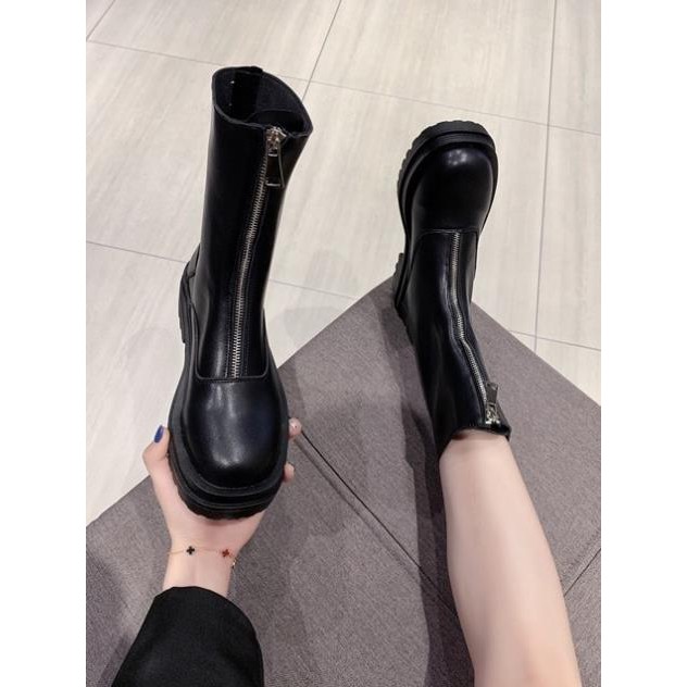 [Sẵn] Giày Boots nữ cổ ngắn ulzzang khoá trước da mềm đế cao 5cm -b11