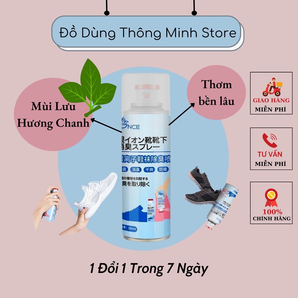 Chai Vệ Sinh Giày Sneaker Xịt Khử Mùi Giày Dép, Xịt Hôi Chân Hương Lưu Chanh Công Nghệ Nano Bạc Cao Cấp