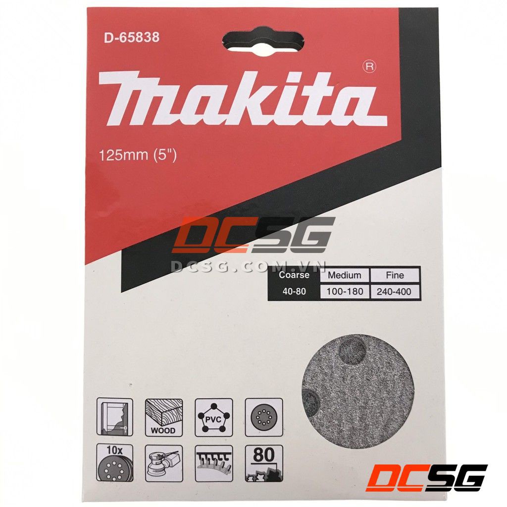 Nhám tròn đế lông 125mm độ hạt 40-400 Makita (Hộp 10 tờ) | DCSG