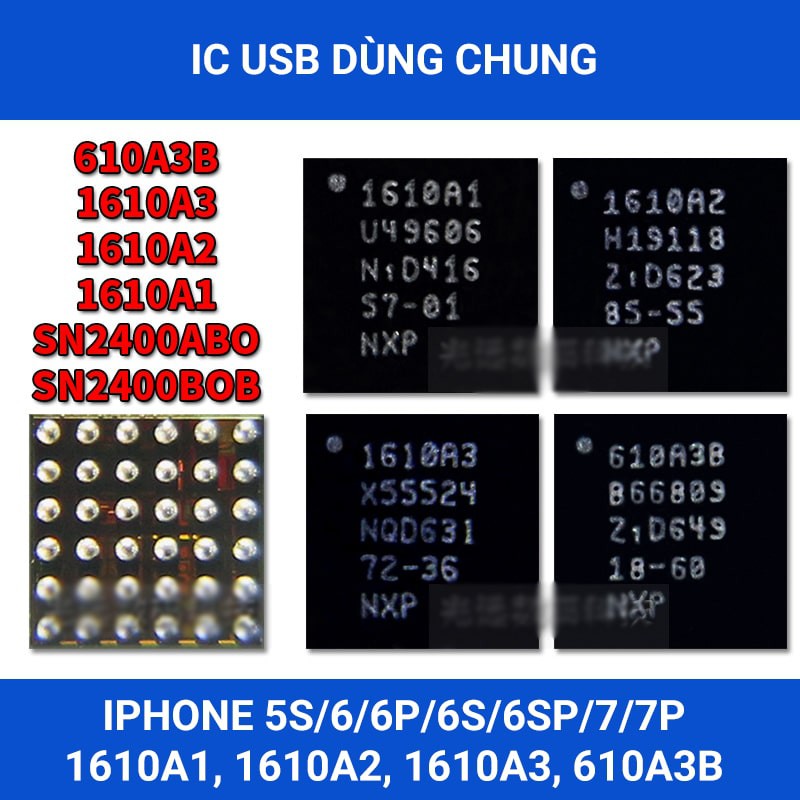 [1610A1 - 610A3B] IC USB U2 xài chung iPhone 7/7Plus/6s/6sPlus/6/6Plus/5c/5s/SE