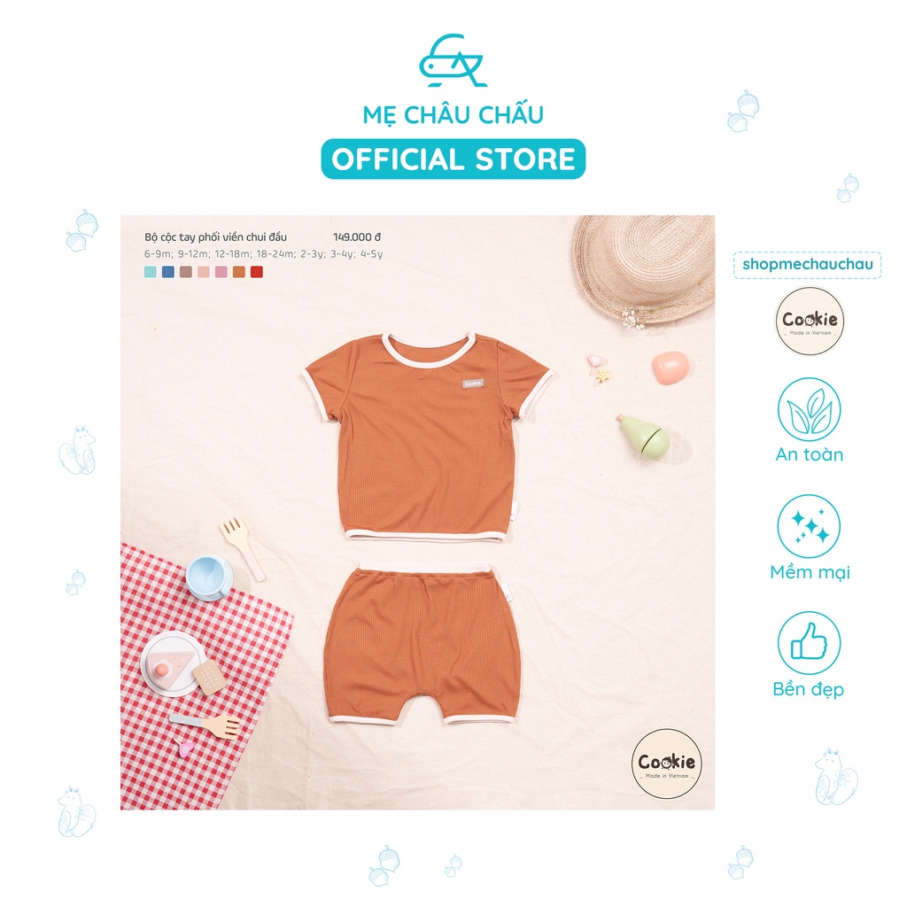 [FULL] Bộ Quần Áo Cộc Tay Cookie Phối Viền Chui Đầu (Size 6-9 Tháng Đến 2-3 Tuổi)