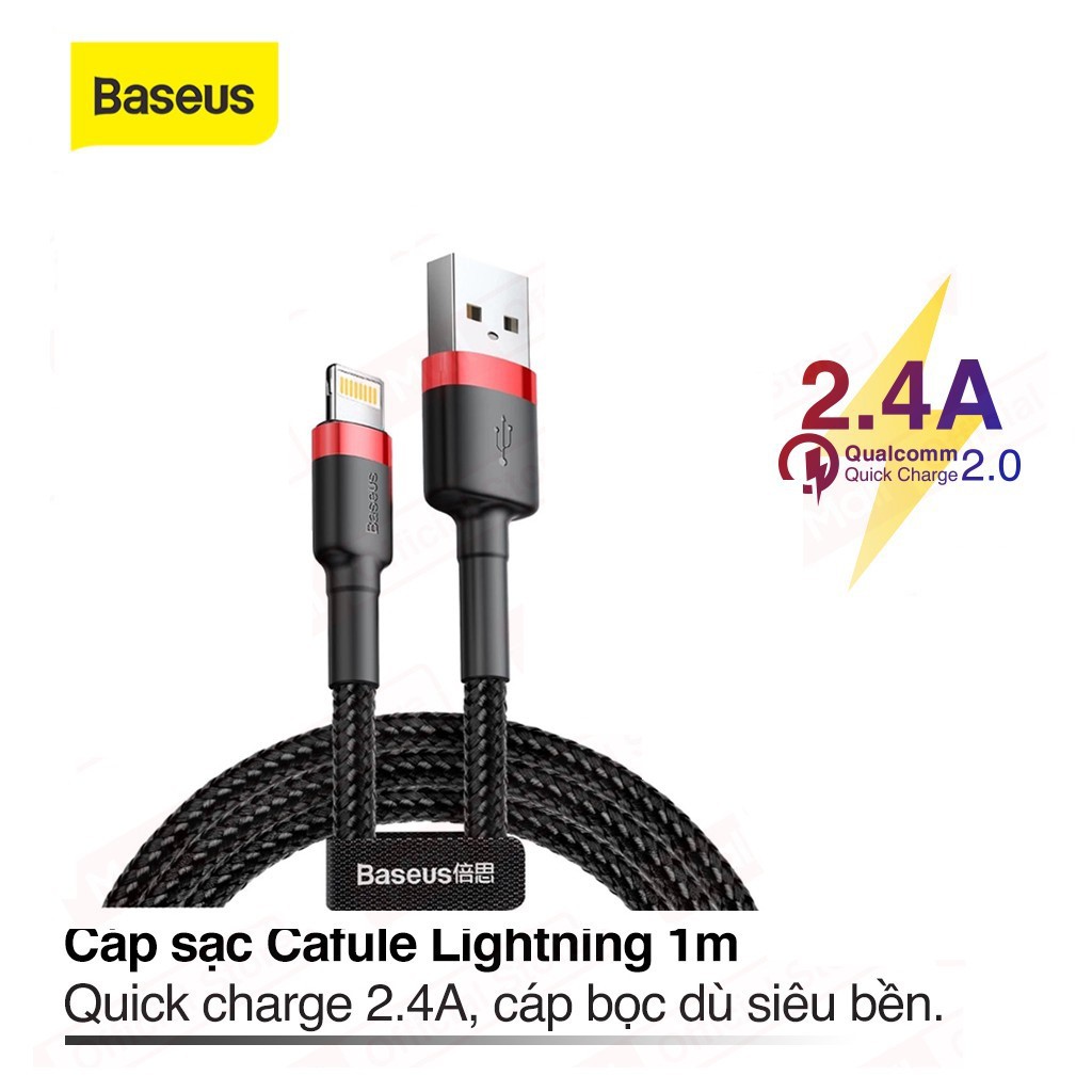 Cáp sạc nhanh Baseus Cafule Micro USB / Type C / Iphone 1m / 2m , 2.4A, Quick charge 3.0