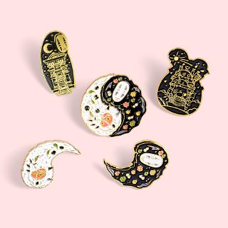 Ghim Cài Áo Bằng Hợp Kim Cao Cấp Họa Tiết Hoạt Hình Âm Dương Yin Yang Vô Diện Cho Học Sinh