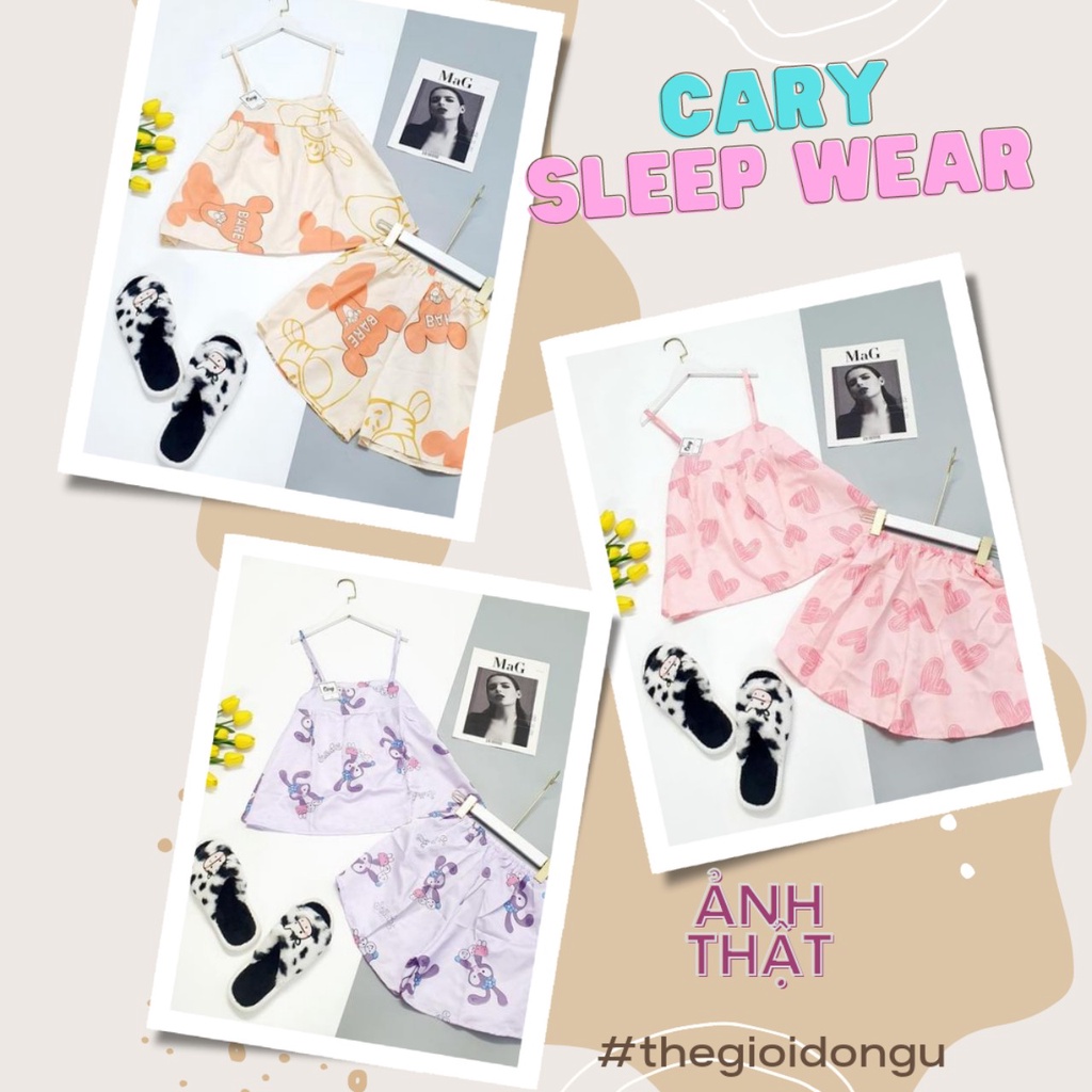 Đồ bộ ngủ hai dây mặc nhà mùa hè dễ thương CARY