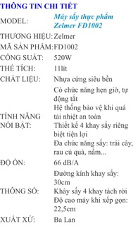 Máy sấy thực phẩm Zelmer FD1002