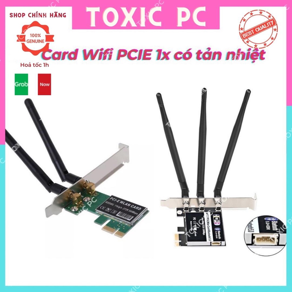 Card WIFI PCIE 1x có tản nhiệt cho máy bàn Wifi AC1300, WIFI 300Mpbs, WIFI 6E