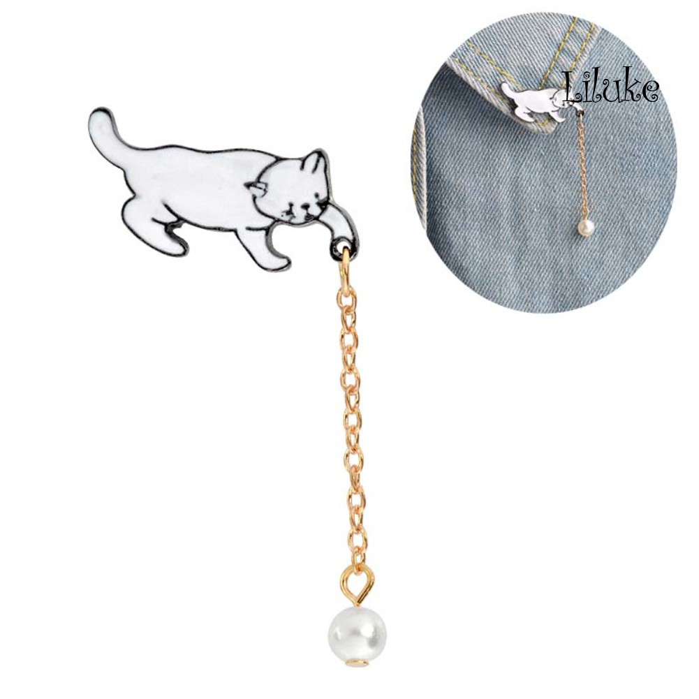 Ghim Cài Áo Hình Chú Mèo Đính Ngọc Trai Nhân Tạo Thời Trang