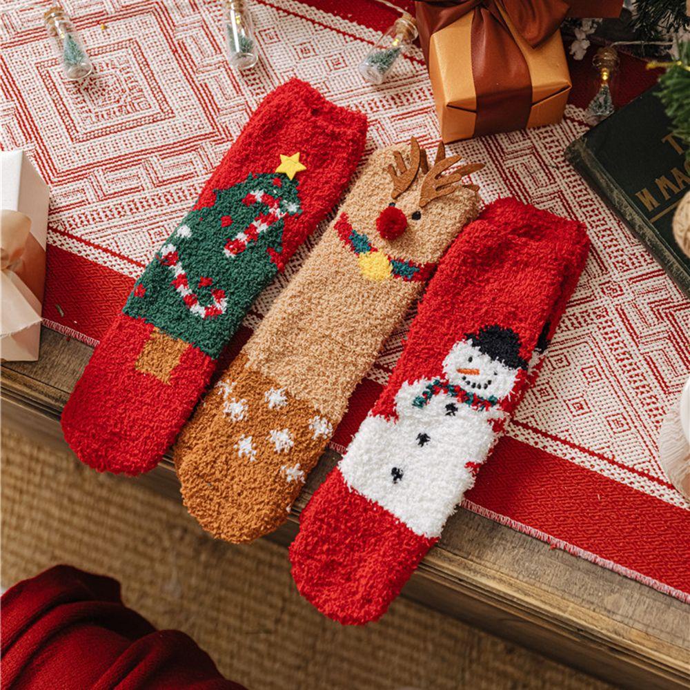 Vớ Nhung San Hô Họa Tiết Ông Già Noel Hoạt Hình Dễ Thương Thoải Mái Cho Nữ