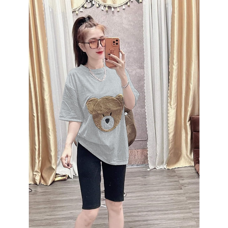 Set Bộ Quần Thun Gân Ôm Phối Áo Thêu Gấu Xinh - Y Hình